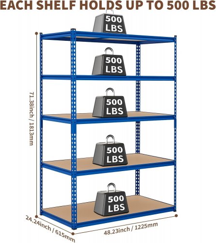 LULUWAY HEAVY DUTY 5-TIER GARAGE STORAGE SHELVING UNIT - 48" X 24" - 71" - BLACK (MODEL: SFS4824R) image 2