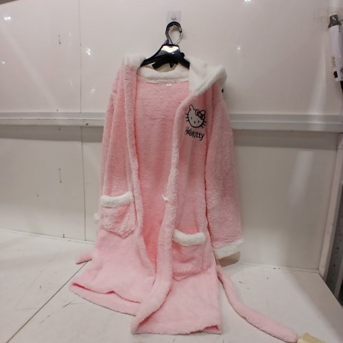 HELLO KITTY PLUSH HOODED ROBE - LARGE - PINK AND WHITE image 3