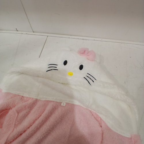 HELLO KITTY PLUSH HOODED ROBE - LARGE - PINK AND WHITE image 4