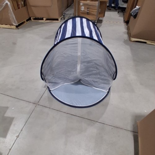 BABY MOOV COLLAPSIBLE FOLDABLE ANTI-UV TENT WITH VELCRO DOOR AND CARRY BAG - 36" X 34" X 39" - UPF 50+ - BLUE AND WHITE STRIPES image 2