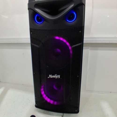 MOUKEY ROLLING TRAVEL TROLLEY KARAOKE MACHINE - SPEAKER WITH LED LIGHTS & 5.0 BLUETOOTH CONNECTION - WOOD BLACK (MODEL: MTS10-2) image 2
