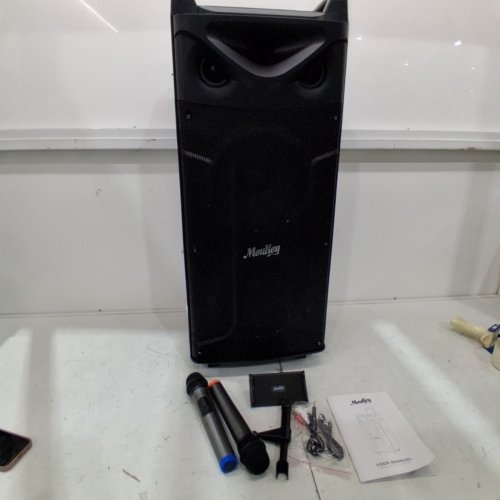 MOUKEY ROLLING TRAVEL TROLLEY KARAOKE MACHINE - SPEAKER WITH LED LIGHTS & 5.0 BLUETOOTH CONNECTION - WOOD BLACK (MODEL: MTS10-2) image 4