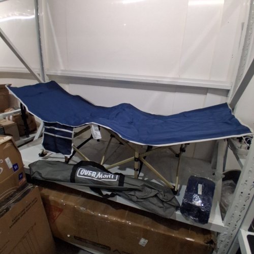 OVERMONT CAMPING COT WITH MATTRESS - EXTRA WIDE 28" - BLUE image 2