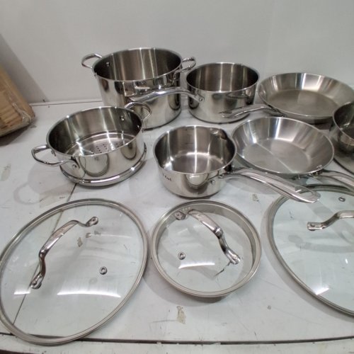 11PC T-FAL STAINLESS STEEL COOKWARE SET - SILVER (MODEL: H884SB74) image 5