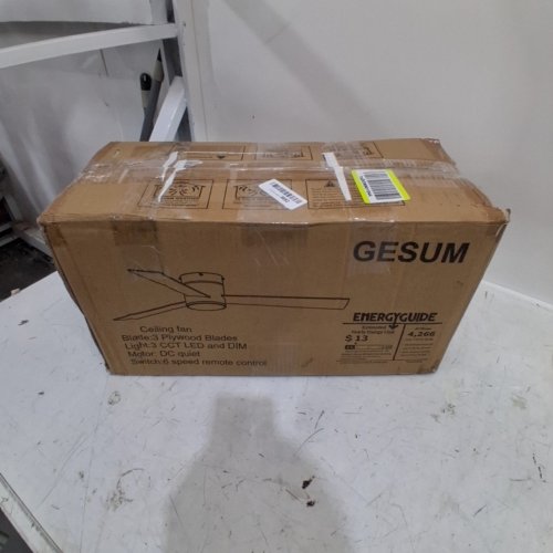 GESUM 3-BLADE FLUSH MOUNT 6-SPEED LOW PROFILE CEILING FAN LIGHT - 42" - WHITE/WOOD (MODEL: GS2253XD-TL) image 5