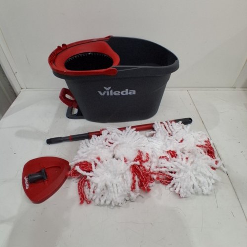 4PC VILEDA EASY WRING AND CLEAN MICROFIBRE MOP AND BUCKET WITH POWER SPIN WRINGER AND REFILLS - 22"-48" - BLACK/RED (MODEL: 134289) image 2