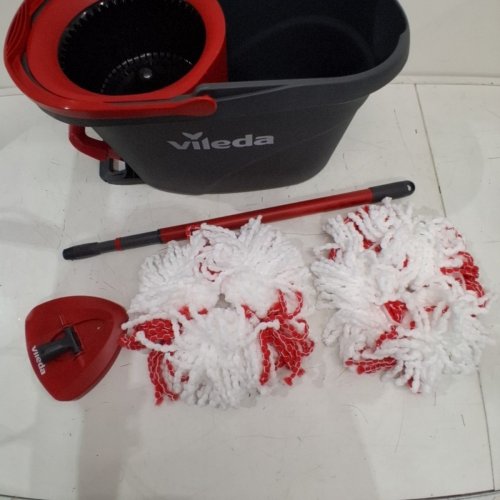 4PC VILEDA EASY WRING AND CLEAN MICROFIBRE MOP AND BUCKET WITH POWER SPIN WRINGER AND REFILLS - 22"-48" - BLACK/RED (MODEL: 134289) image 3