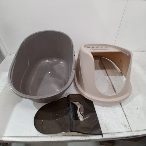 AMAZON BASICS NO MESS HOODED CAT LITTER BOX - LARGE - TAN/GREY image 2