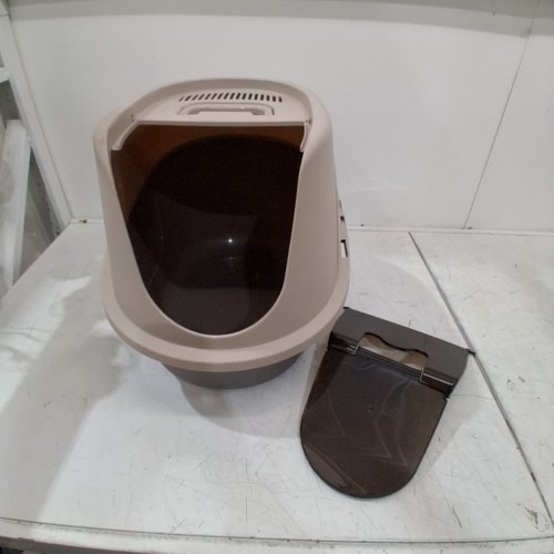 AMAZON BASICS NO MESS HOODED CAT LITTER BOX - LARGE - TAN/GREY image 4