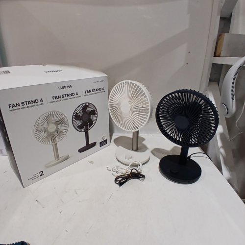2PK LUMENA FAN STAND 4 CORDLESS DESK FANS - 4 SPEEDS, OSCILLATION - WHITE & NAVY BLUE (MODEL: 1796327) image 3