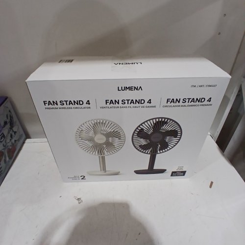 2PK LUMENA FAN STAND 4 CORDLESS DESK FANS - 4 SPEEDS, OSCILLATION - WHITE & NAVY BLUE (MODEL: 1796327) image 5