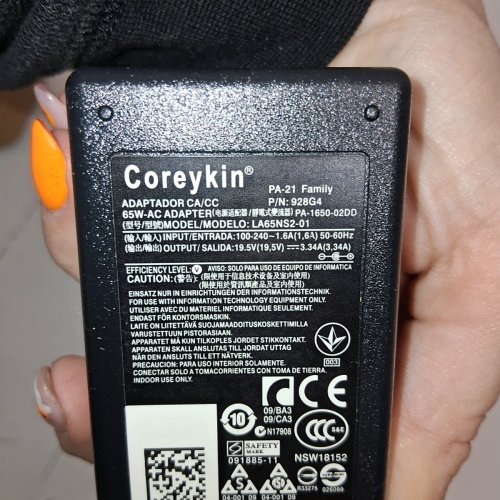 COREYKIN LAPTOP CHARGER COMPATIBLE WITH DELL INSPIRON - 65W - BLACK (MODEL: BRJ65195334) image 3