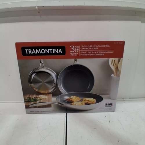 3PC TRAMONTINA TRI-PLY CLAD CERAMIC NON-STICK INDUCTION SKILLET SET - 8.5" / 10.5" / 12.5" - STAINLESS STEEL (MODEL: 1945362) image 5