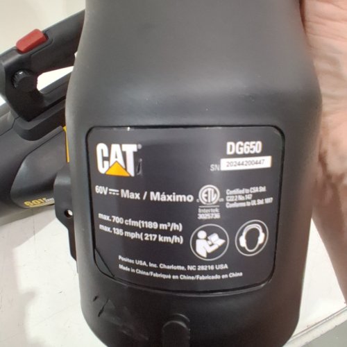 CAT CORDLESS LEAF BLOWER WITH 2.5AH BATTERY & CHARGER - 700CFM - 135MPH - 60V - BLACK (MODEL: DG650) image 4