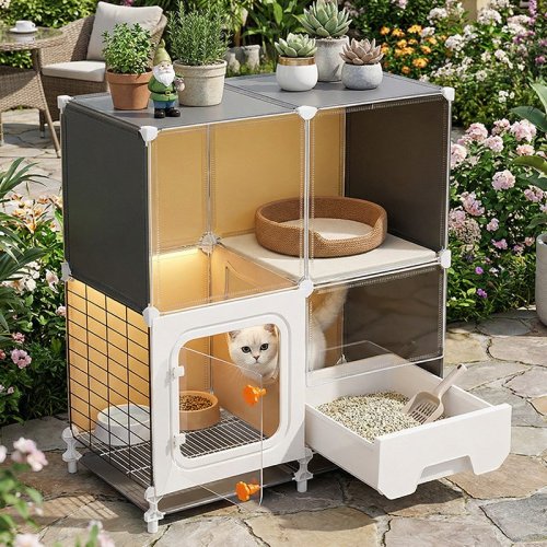 MODULAR CAT LITTER BOX ENCLOSURE KIT - WHITE, BLACK, AND YELLOW image 2