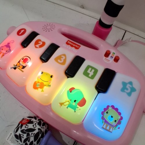 FISHER-PRICE PORTABLE BABY ACTIVITY MAT GLOW AND GROW KICK & PLAY PIANO GYM MUSICAL TOY WITH SMART STAGES LEARNING & MARACAS - 0+ MONTHS - PINK (MODEL: HWD99) image 2