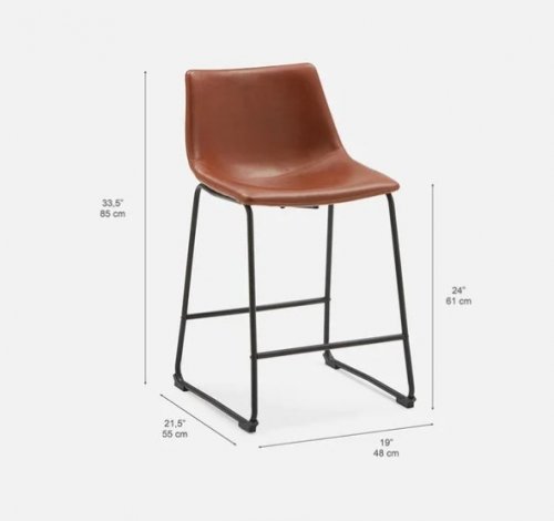2PK GLAMOUR HOME FAUX LEATHER UPHOLSTERED BAR STOOL - 24" SEAT HEIGHT - CAPPUCCINO Brown (MODEL: HY-7163-2-CAPPUCCINO) image 2