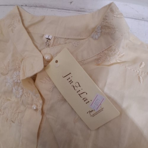 WOMENS SOFT LONG SLEEVE EMBROIDERY SHIRTS - LARGE - CREAM WHITE/BROWN image 2