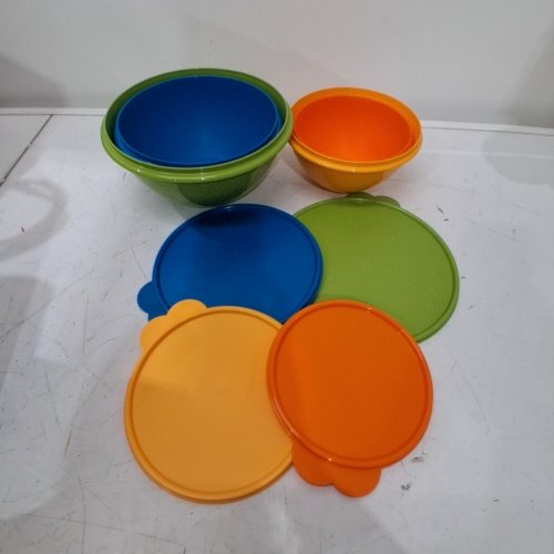 8PC TUPPERWARE WONDERLIER COLLECTION FOOD STORAGE CONTAINERS - BLUE/GREEN/YELLOW/ORANGE-(MODEL:1995488) image 2