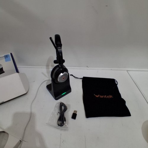 WANTEK BLUETOOTH HEADSET WITH MIC AND AI NOISE CANCELLING ADJUSTABLE MICROPHONE CHARGING DOCK - BLACK (MODEL: HSM-WK881BTC) image 4