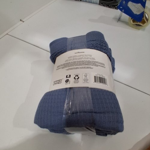 4PK WELHOME WAFFLE WEAVE HAND TOWELS - 15" X 30" - BLUE (MODEL:1996328) image 3