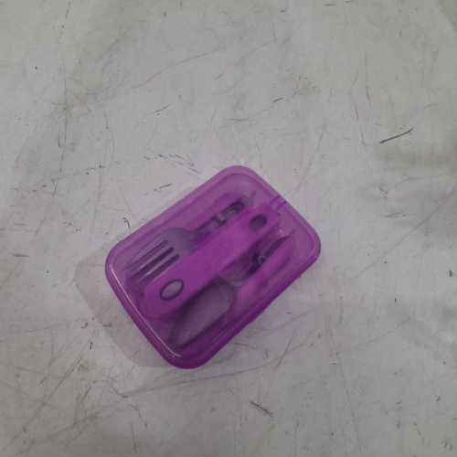 3PC COOLGEAR PLASTIC EXPANDABLE KNIFE, SPOON AND FORK WITH STORAGE CONTAINER - PURPLE image 4
