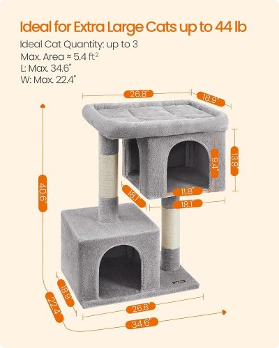 FEANDREA CAT TREE EXTRA LARGE CATS UP TO 20 KG - 40" X 18"" X 34" - GREY image 2