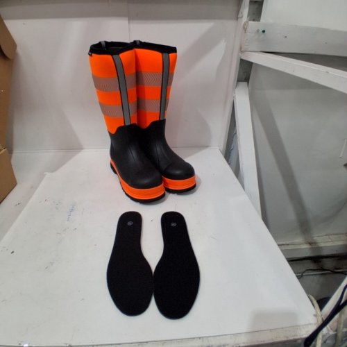 MENS TERRATRAX WATERPROOF STEEL TOE NEOPRENE MUCK MUD BOOTS WITH ANTI-SLIP OUTSOLE - 10 - ORANGE - (STYLE: BJ02-N8) image 2