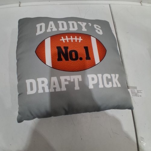 FOOTBALL THROW PILLOW - 13" X 13" - GREY/WHITE/ORANGE image 2