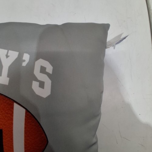 FOOTBALL THROW PILLOW - 13" X 13" - GREY/WHITE/ORANGE image 3