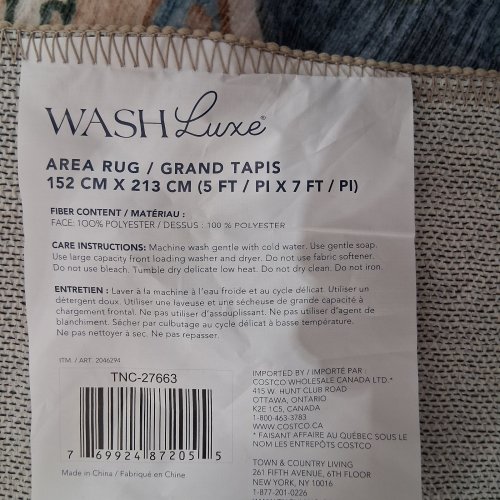 WASH LUXE PATTERNED WASHABLE FOLDABLE AREA RUG - 5FT X 7FT - MULTICOLOURED (MODEL: 2046294) image 2