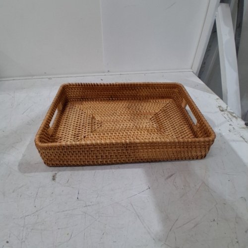 RECTANGULAR WICKER SERVING TRAY - 15" X 10" - BROWN image 2
