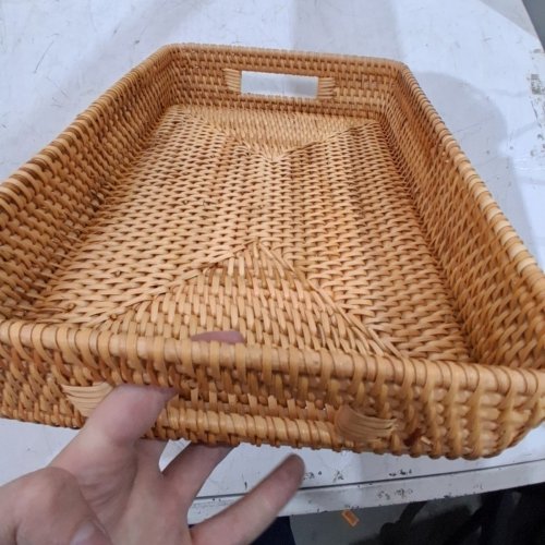 RECTANGULAR WICKER SERVING TRAY - 15" X 10" - BROWN image 3
