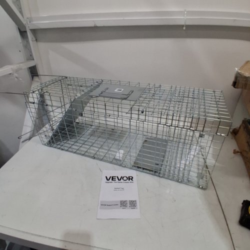 VEVOR FOLDING HUMANE LIVE ANIMAL CAGE TRAP - GALVANIZED IRON - 31" X 10" X 12" - SILVER (MODEL: LB-28A) image 2
