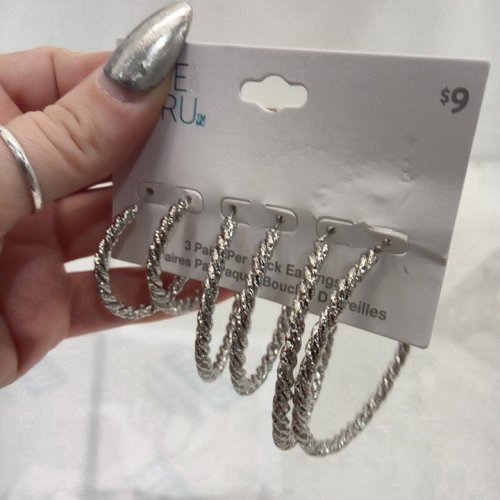3PR WOMENS TIME AND TRU TWISTED HOOP EARRINGS - SILVER-TONE image 3