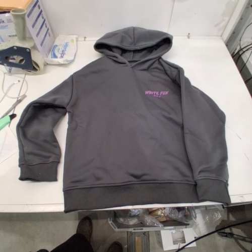 ADULTS WHITE FOX HOODIE SWEATER- SMALL- CHARCOAL (STYLE: VOL 3) image 4