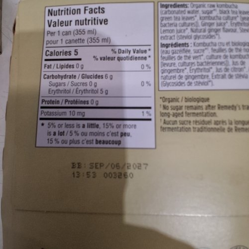 4PK REMEDY KOMBUCHA SUGAR-FREE SPARKLING ORGANIC DRINK - 355 ML EACH - GINGER LEMON image 2