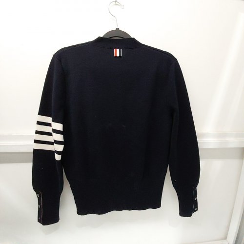 MEN'S THOM BROWNE MERINO WOOL 4-BAR MILANO STITCH CARDIGAN - 1 - NAVY / WHITE image 8