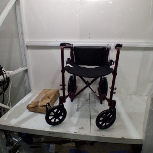 MEDLINE BASIC ALUMINUM TRANSPORT WHEELCHAIR WITH BRAKES - 12" REAR WHEELS - 19"/300LBS MAX/CAP - RED/BLACK (MODEL: MDS808210ARE) image 2