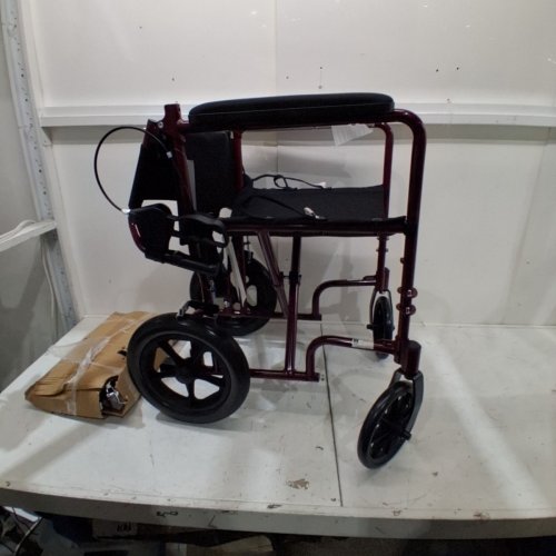 MEDLINE BASIC ALUMINUM TRANSPORT WHEELCHAIR WITH BRAKES - 12" REAR WHEELS - 19"/300LBS MAX/CAP - RED/BLACK (MODEL: MDS808210ARE) image 4