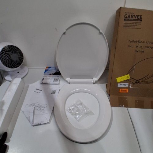 GARVEE WHITE ELONGATED TOILET SEAT QUIET CLOSE COVER AND SEAT, EASY TO CLEAN AND STAIN-RESISTANT, RESIDENTIAL TOILET SEAT WITH LID - 16.5" - WHITE (MODEL: PHO_11GXF0S9) image 2