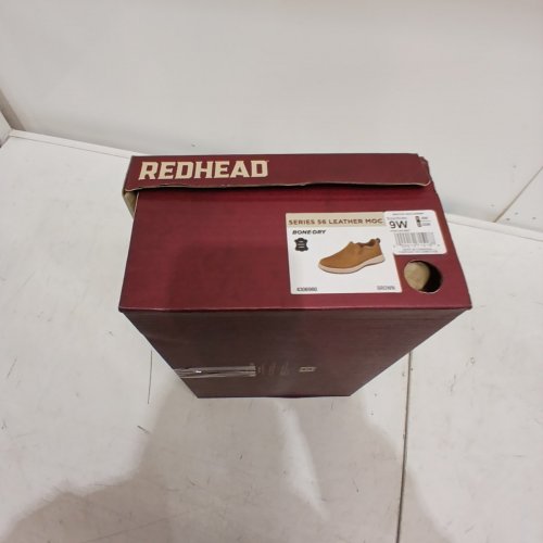 MEN'S REDHEAD SERIES 56 LEATHER MOC TOE SLIP-ON SHOES - SIZE 9W - BROWN image 8