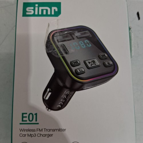 SIMR WIRELESS FM CAR MP3 TRANSMITTER - USB-A, USB-C, MICRO SD SLOT - BLACK (MODEL: E01) image 2