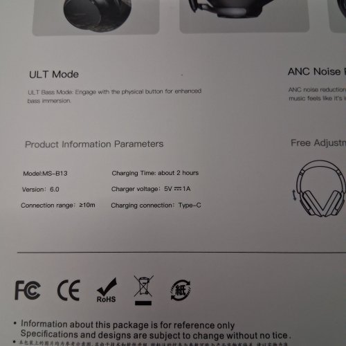 WIRELESS ACTIVE NOISE CANCELLING HEADPHONES - BLACK (MODEL: MS-B13 ANC) image 4