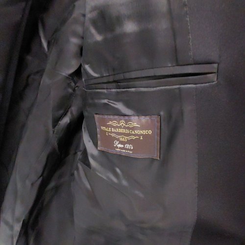 2PC MEN'S MODA SPANI 100% VIRGIN WOOL SUIT JACKET & PANTS - 56 - BLACK (MODEL: A-TOLEDO-PI) image 4