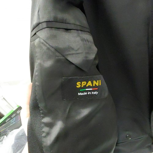 2PC MEN'S MODA SPANI 100% VIRGIN WOOL SUIT JACKET & PANTS - 56 - BLACK (MODEL: A-TOLEDO-PI) image 5
