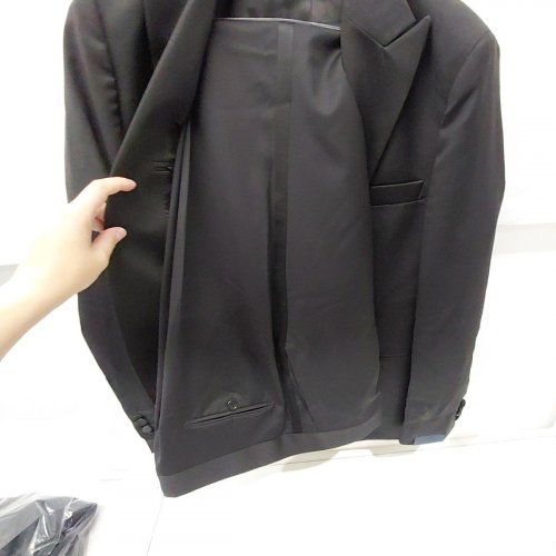 2PC MEN'S MODA SPANI 100% VIRGIN WOOL SUIT JACKET & PANTS - 56 - BLACK (MODEL: A-TOLEDO-PI) image 7