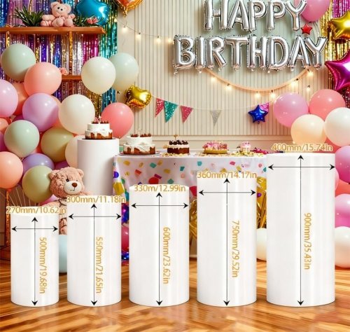 5PC ACRYLIC CYLINDER PEDESTAL STANDS FOR DESSERT CAKE PARTIES BIRTHDAY & WEDDING - - 19" X 10" | 21" X 11" | 23" X 13" | 29" X 14" | 35" X 15" - WHITE image 2