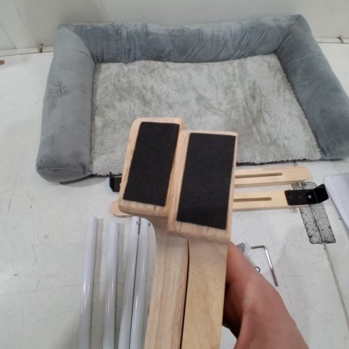 ZAKKART CAT PERCH FOR WINDOW SILL WITH BOLSTER - 23" X 12" X 8" - 40LB CAP - NATURAL COLOR WOOD/GREY BED (MODEL: CWP03-L-GR) image 3