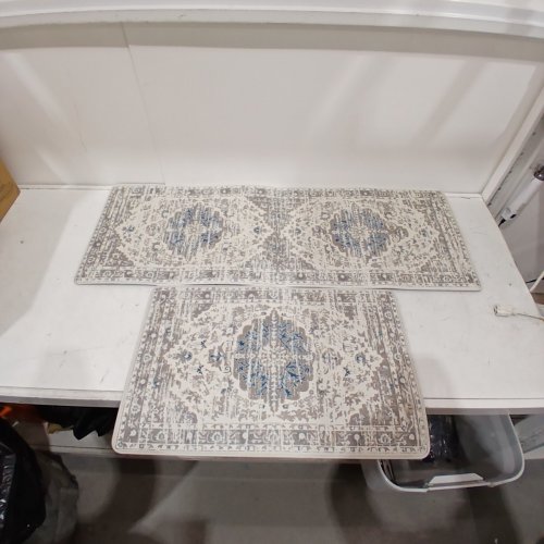 2PC PAUWER ANTI FATIGUE KITCHEN CUSHIONED MEMORY FOAM MATS - 17" X 47" & 17" X 28" - VINTAGE GREY / BLUE image 2